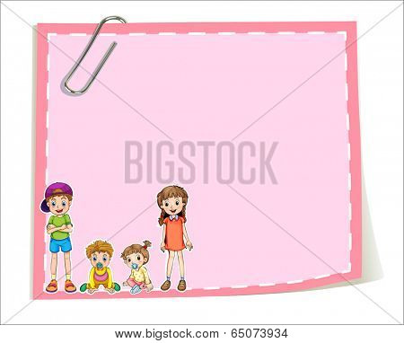 Illustration of an empty paper templates with children on a white background