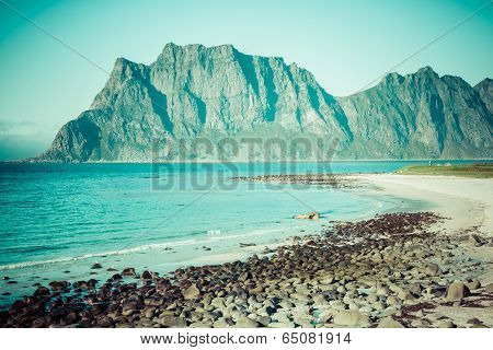 Beautiful View To Eggum Beach In Norway, Lofoten Islands