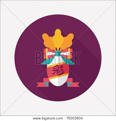 Chinese New Year Flat Icon With Long Shadow,eps10, Lucky White Radish With Chinese Words Means 