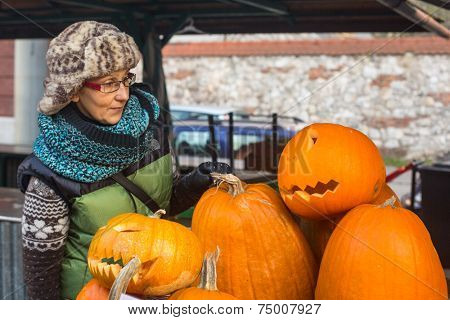 KRAKOW, POLAND - OCT 29, 2014: Unidentified townspeople and scenery for celebrating Halloween in Krakow.