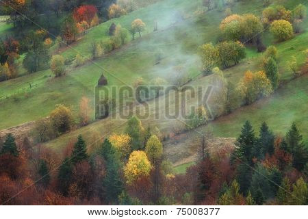 willage in autumn mountain