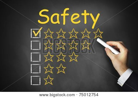 Hand Writing Safety On Black Chalkboard