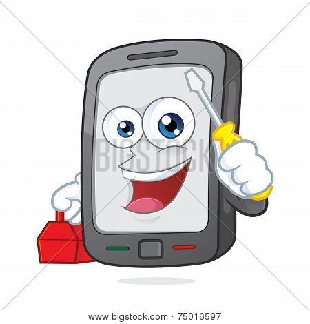 Smartphone holding a screwdriver and a toolbox