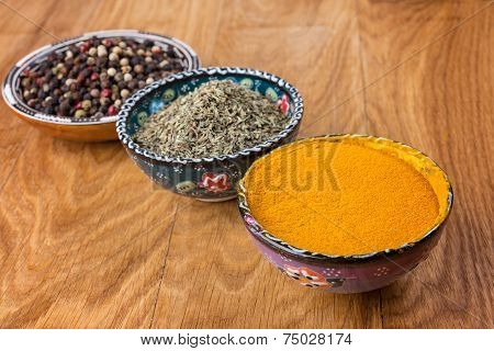 spices on wooden table