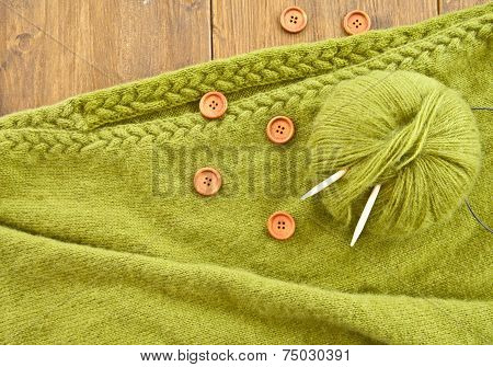 Handmade Knitted Scarf With Green Wool