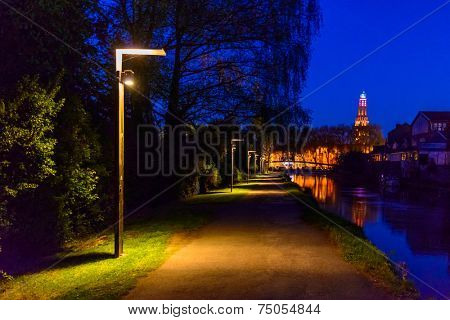 A Night in the Park. Late Spring Night in the Park. Stone Stairs and Park Alley. Horizontal Photography. Central Europe. France. Paris. Amiens.
