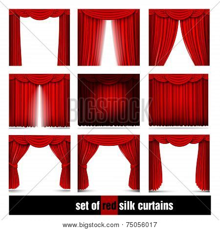 ector set of red silk curtains with light and shadows
