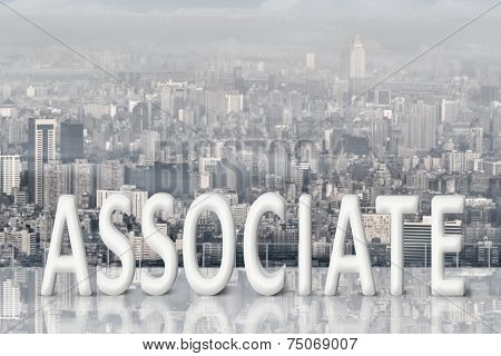 Concept of partner, assist, member etc with 3d text under sky.