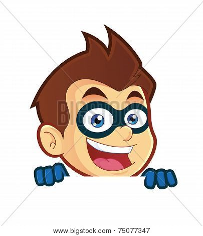 Superhero Holding and Looking Over a Blank Sign Board