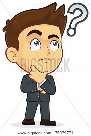 Businessman Touching Chin with Question Mark