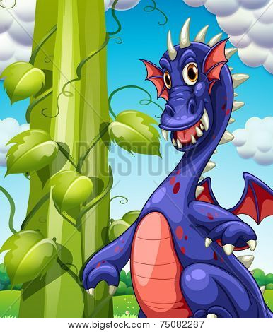 illustration of a dragon and a beanstalk