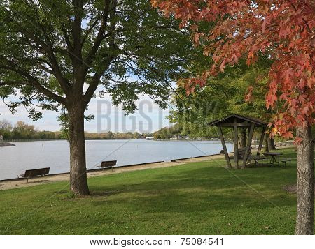 Start of Fall at McHenry Dam on the Fox River in Illinois