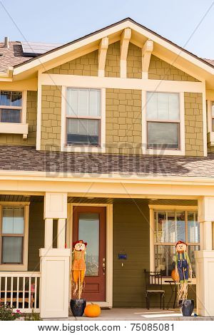 tradition Residential house decorated for Halloween holiday.