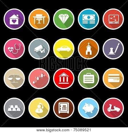 Insurance Related Flat Icons With Long Shadow