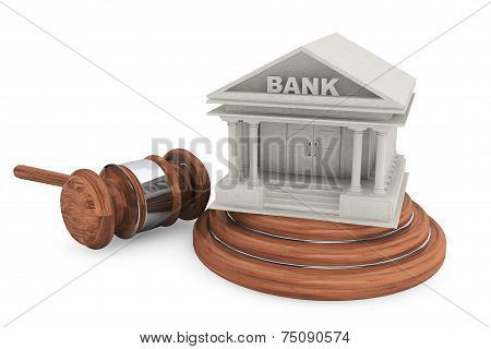 Bank Building And Judges Court Gavel