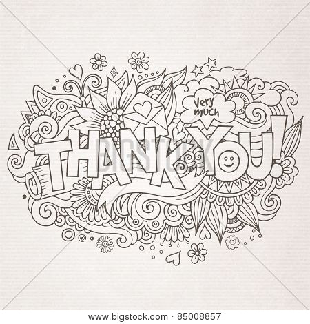 Thank You hand lettering and doodles elements background