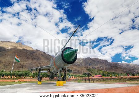 Mig-21 Fighter Plane Of Indian Air Force Used In Kargil War, Displayed As Victorious Memory.