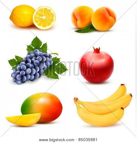 Big group of different fruit. Vector.