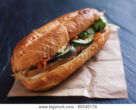 vietnamese bahn mi sandwich with steamed pork