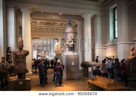 LONDON, UK - NOVEMBER 30, 2014: British museum Egyptian sculpture hall, Pharaoh Rameses