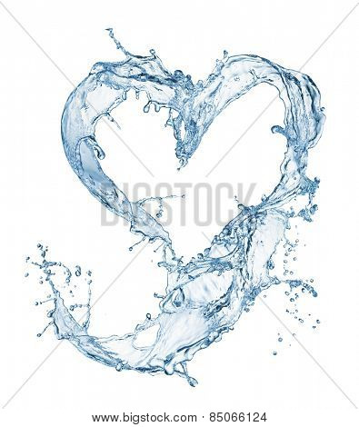 Heart from water splash with bubbles isolated on white