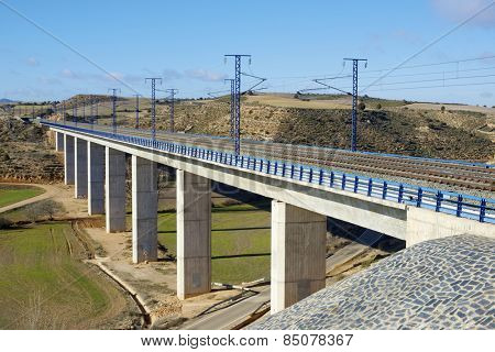 view of a high-speed viaduct in Alconchel de Ariza, Saragossa, Aragon, Spain. 