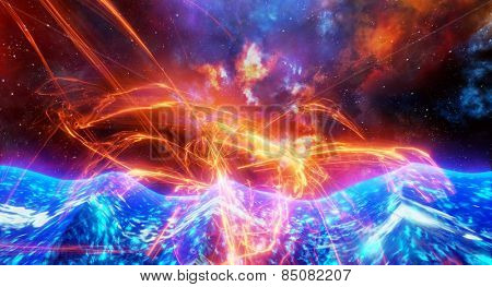 Surface of the sun with energy explosions