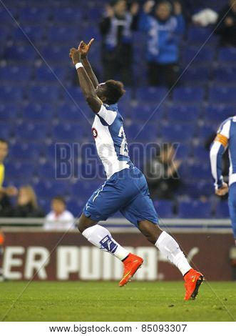 BARCELONA - JAN, 22: Felipe Caicedo of RCD Espanyol during spanish League match against Sevilla FC at the Estadi Cornella on January 22, 2015 in Barcelona, Spain