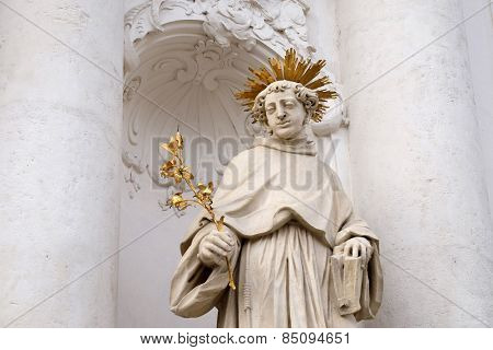 GRAZ, AUSTRIA - JANUARY 10, 2015: Saint Anthony of Padua on the portal of Mariahilf church in Graz, Styria, Austria on January 10, 2015.