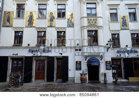GRAZ, AUSTRIA - JANUARY 10, 2015: Glockenspielplatz Square Restaurant, Graz, Styria, Austria on January 10, 2015.