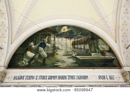 MARIJA BISTRICA, CROATIA - JULY 14: Votive paintings, pilgrimage Sanctuary, Assumption of the Virgin Mary in Marija Bistrica, Croatia, on July 14, 2014