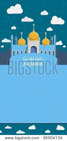 Flat Vector Illustration of Mosque for Muslim Community Festival Eid Al Fitr Mubarak.