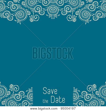 Greeting card template for wedding or birthday party invitation decorated by hand drawn zentangle