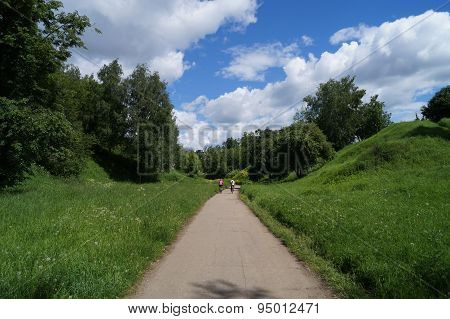 Bicycle walk on a forest path
