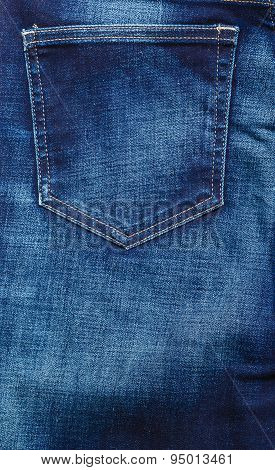 Closeup Detail Of Blue Denim Pocket