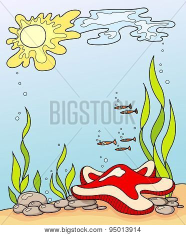 Sea Star In The Ocean. Vector Illustration