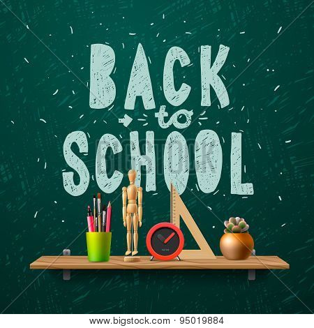 Back to school, template with schools workspace supplies