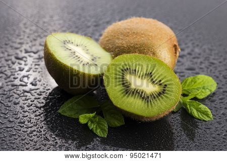Juicy Kiwi Fruit And Freas Mint Leaves