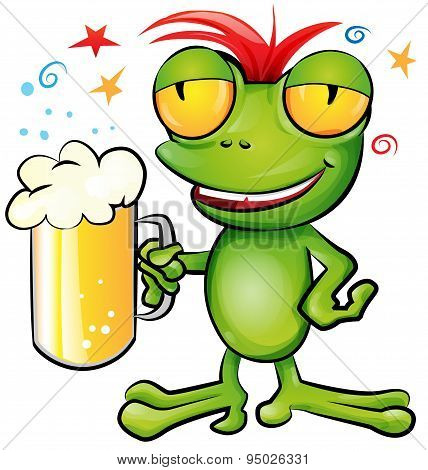 frog Cartoon With Schooner Beer