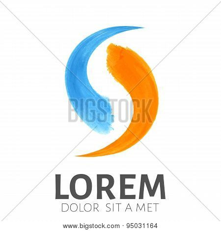 Logo template. Emblem symbol. Watercolor brush strokes.