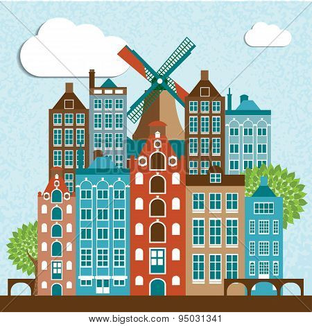 Modern Amsterdam city Skyline Design.