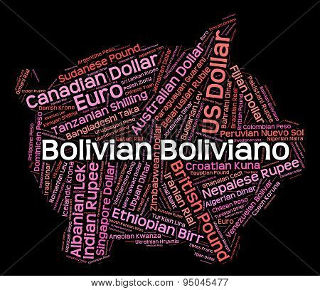 Bolivian Boliviano Shows Worldwide Trading And Bolivianos