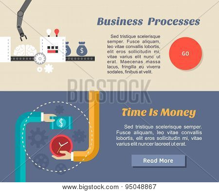 Flat Design Concept For Web Banners And Promotional Materials. Business Process, Time Is Money
