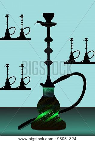Green hookah with background - vector