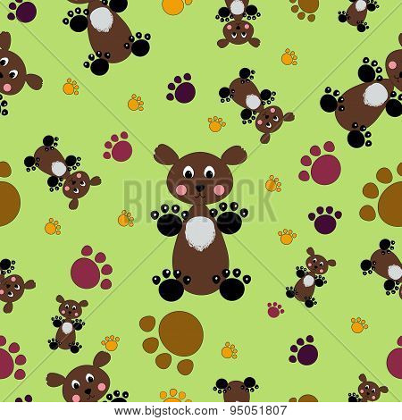 Bears and paws seamless pattern