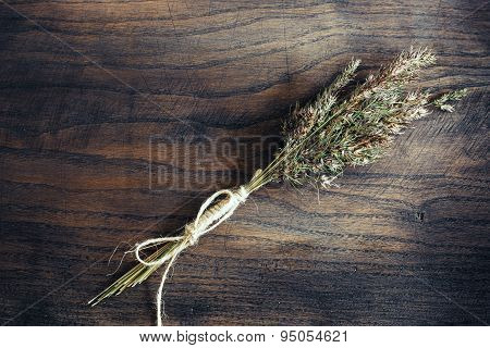 Fresh bouquet of Herbs on the wooden table