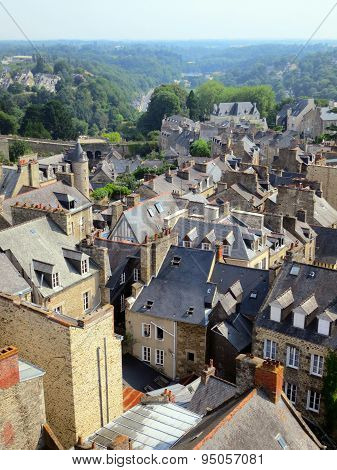 View to the roofs of old city in Brittany, France