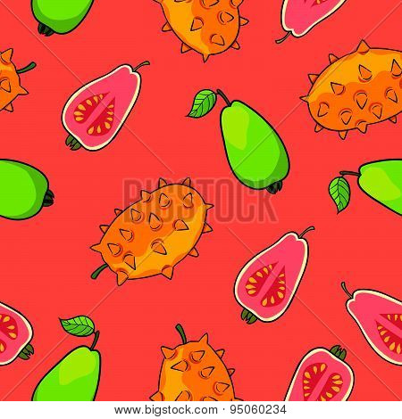 Horned melon and guava pattern vector Illustration.