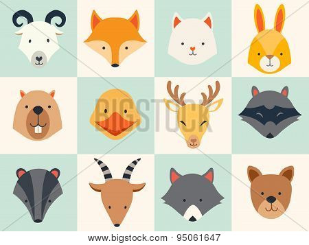 Set of cute animals icons