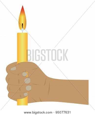 Candle In A Hand. Vector Illustration.